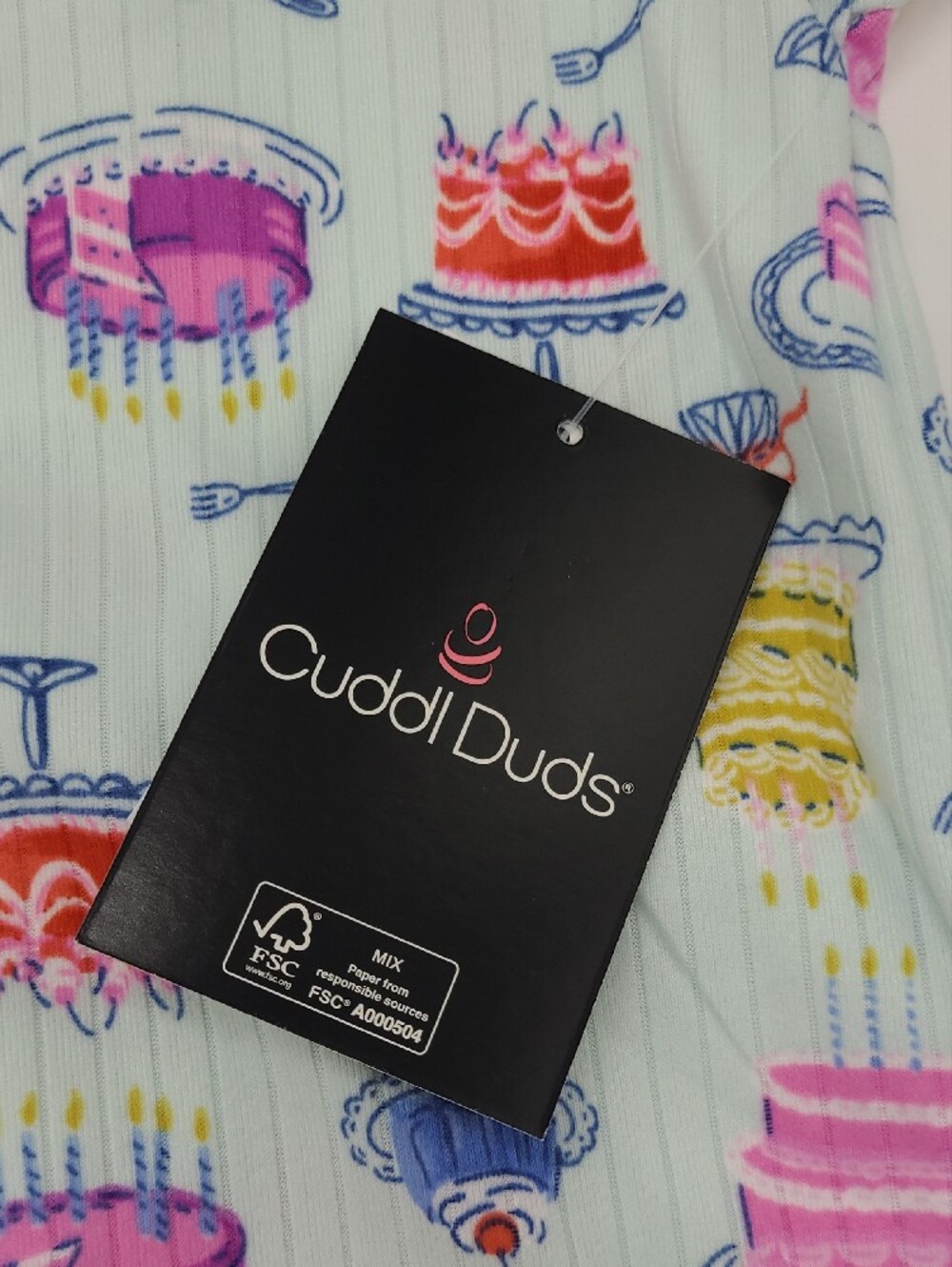 Cuddl Duds Pajama Set Capri Light Blue Cake Print Pockets Pink Yellow 2pc NEW - Picture 3 of 10